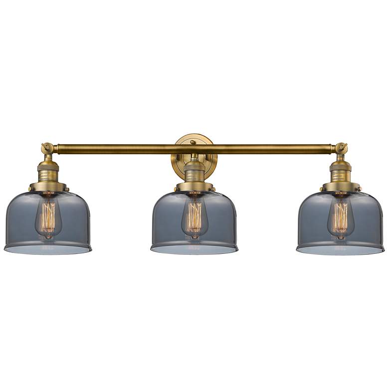 Image 1 Bell 3 Light 32" LED Bath Light - Brushed Brass - Plated Smoke Shade