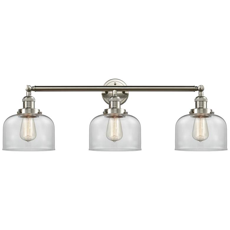 Image 1 Bell 3 Light 32" LED Bath Light - Brushed Satin Nickel - Clear Shade