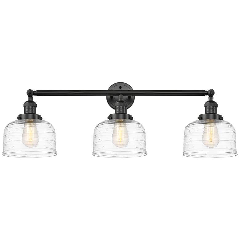 Image 1 Bell 3 Light 32" LED Bath Light - Matte Black - Clear Deco Swirl Shade