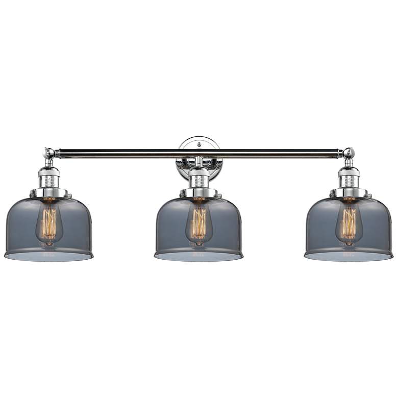 Image 1 Bell 3 Light 32" LED Bath Light - Polished Chrome - Plated Smoke Shade