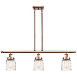 Bell 3 Light 36" Island Light - Antique Copper  - Deco Swirl Shade