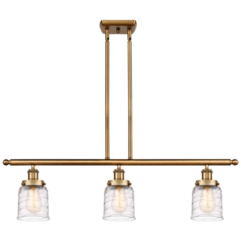 Image 1 Bell 3 Light 36" Island Light - Brushed Brass - Deco Swirl Shade