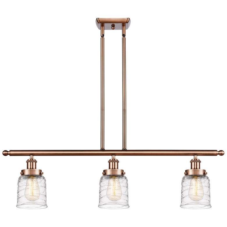 Image 1 Bell 3 Light 36" LED Island Light - Antique Copper - Deco Swirl Shade