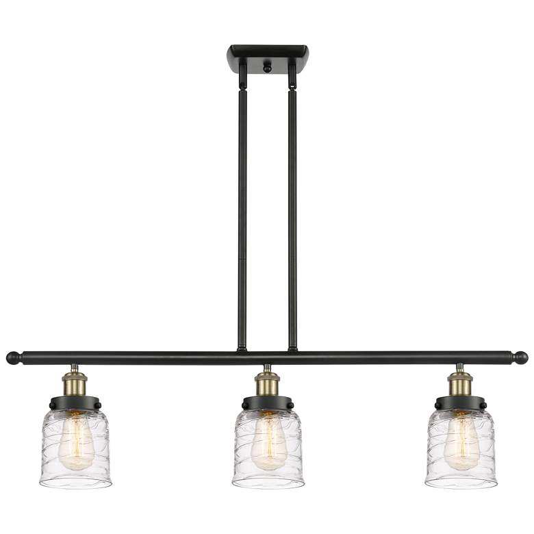 Image 1 Bell 3 Light 36" LED Island Light - Black Antique Brass - Deco Swirl