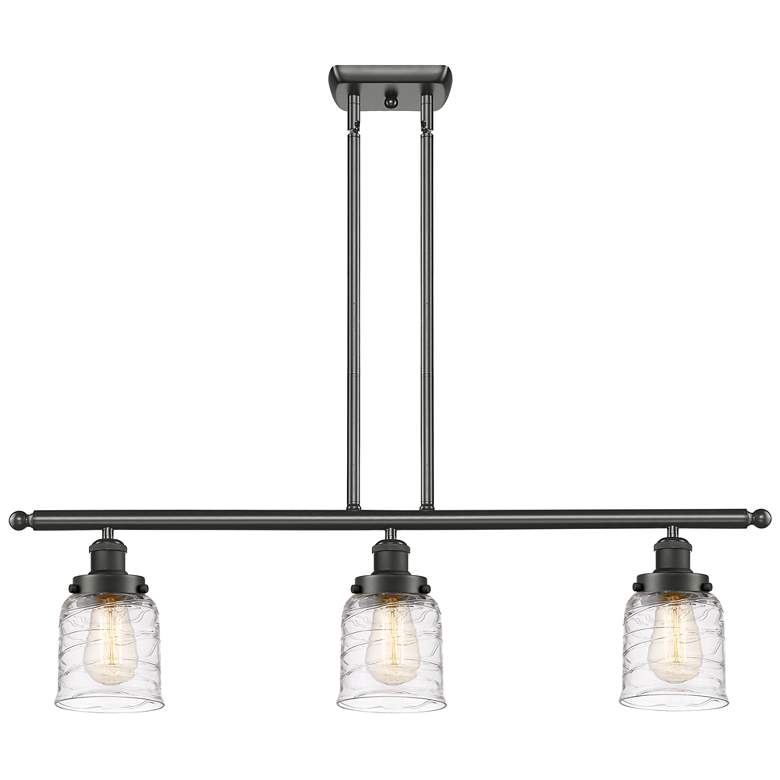 Image 1 Bell 3 Light 36" LED Island Light - Oil Rubbed Bronze - Deco Swirl Sh