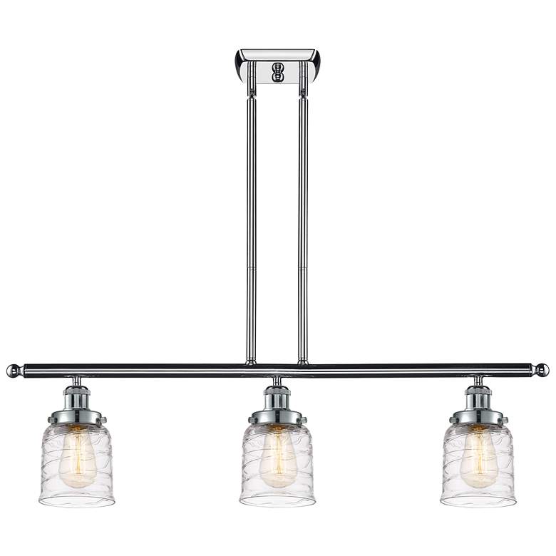 Image 1 Bell 3 Light 36" LED Island Light - Polished Chrome - Deco Swirl Shad