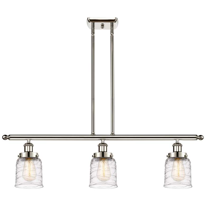 Image 1 Bell 3 Light 36" LED Island Light - Polished Nickel - Deco Swirl Shad