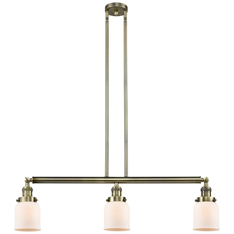 Image 1 Bell 3 Light 38" Island Light - Antique Brass - Matte White Shade