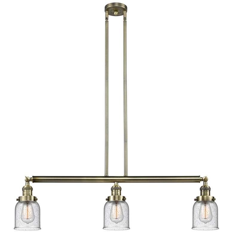 Image 1 Bell 3 Light 38" Island Light - Antique Brass - Seedy Shade