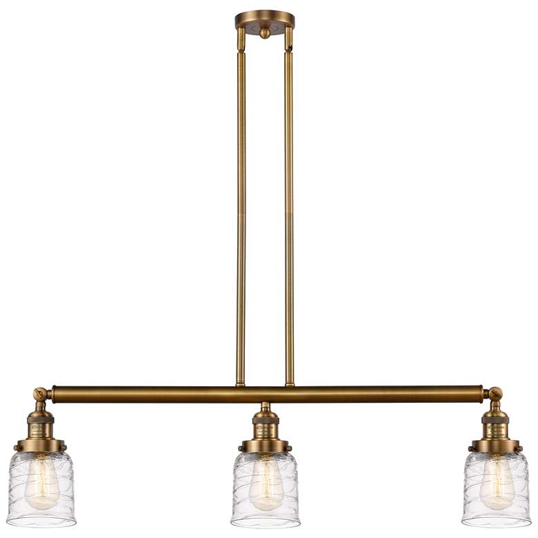 Image 1 Bell 3 Light 38" Island Light - Brushed Brass - Deco Swirl Shade