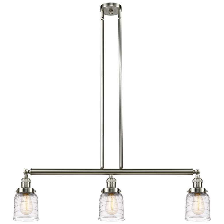 Image 1 Bell 3 Light 38" Island Light - Brushed Satin Nickel - Deco Swirl Sha