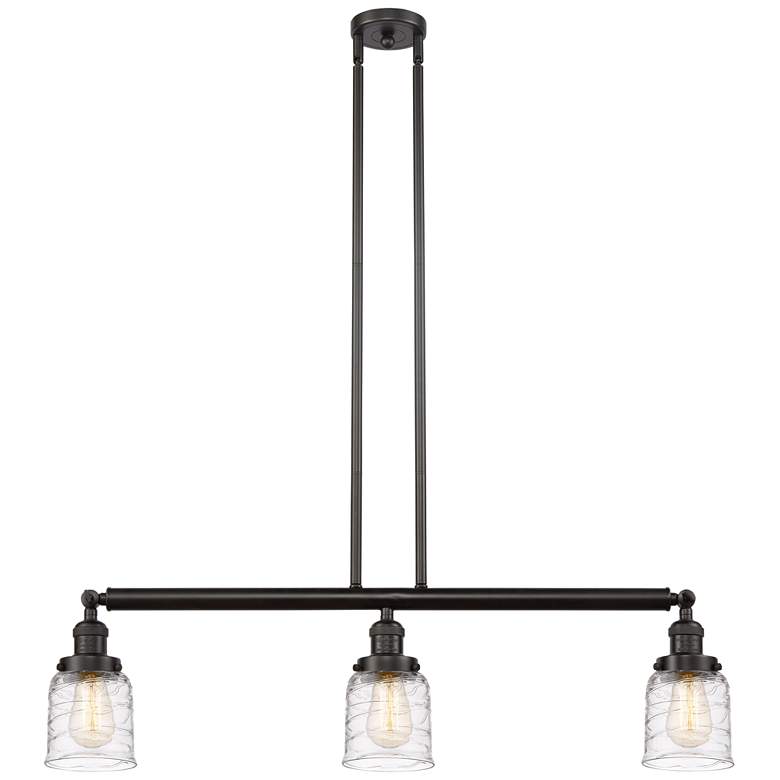 Image 1 Bell 3 Light 38" Island Light - Oil Rubbed Bronze - Deco Swirl Shade