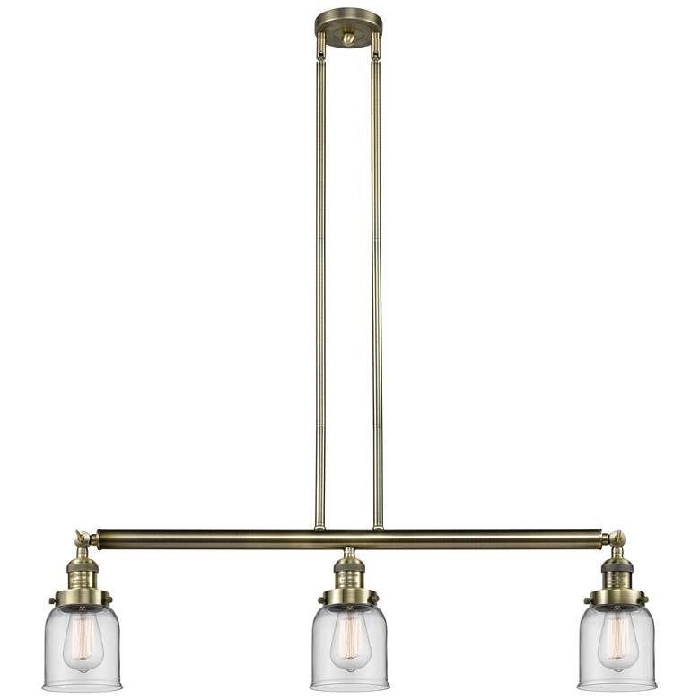 Image 1 Bell 3 Light 38" LED Island Light - Antique Brass - Clear Shade