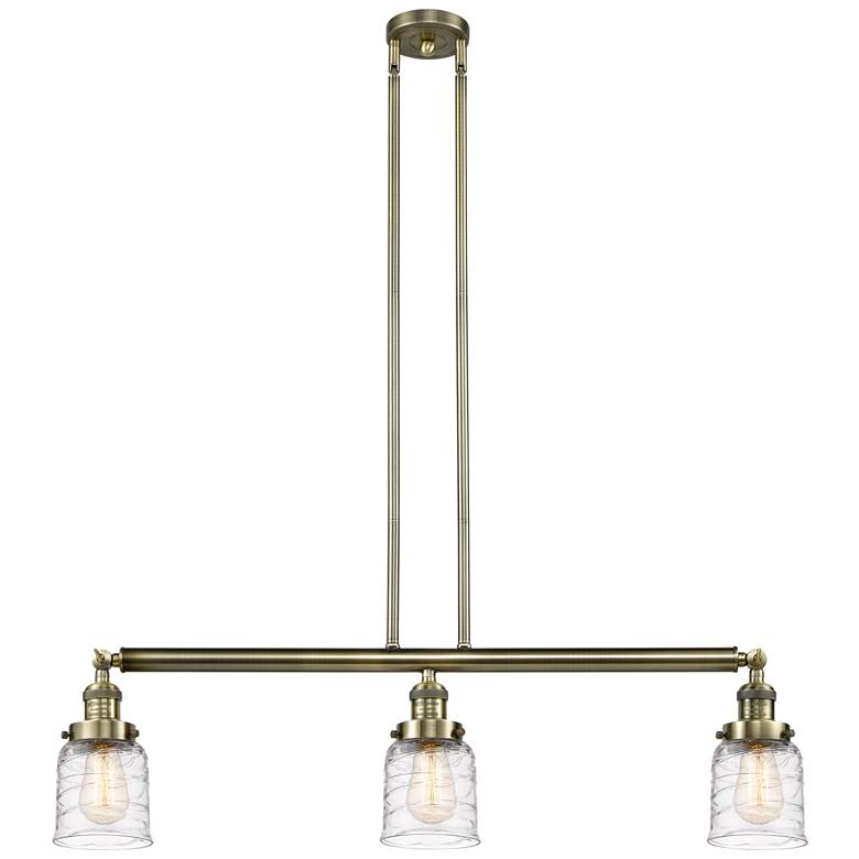 Image 1 Bell 3 Light 38" LED Island Light - Antique Brass - Deco Swirl Shade