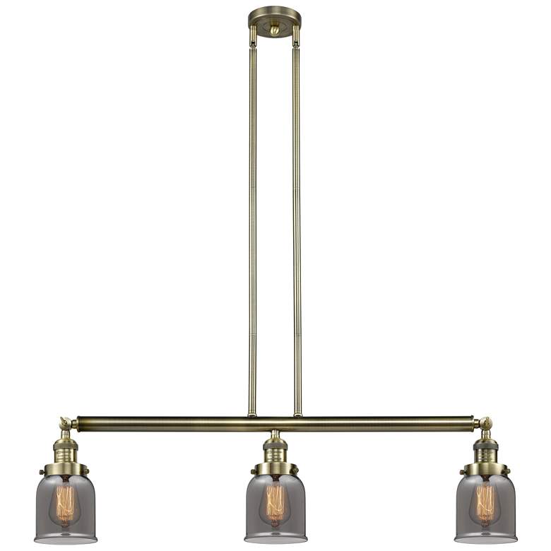 Image 1 Bell 3 Light 38" LED Island Light - Antique Brass - Plated Smoke Shad