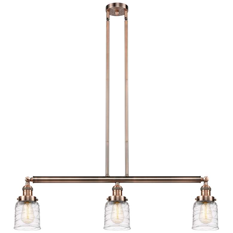 Image 1 Bell 3 Light 38" LED Island Light - Antique Copper - Deco Swirl Shade