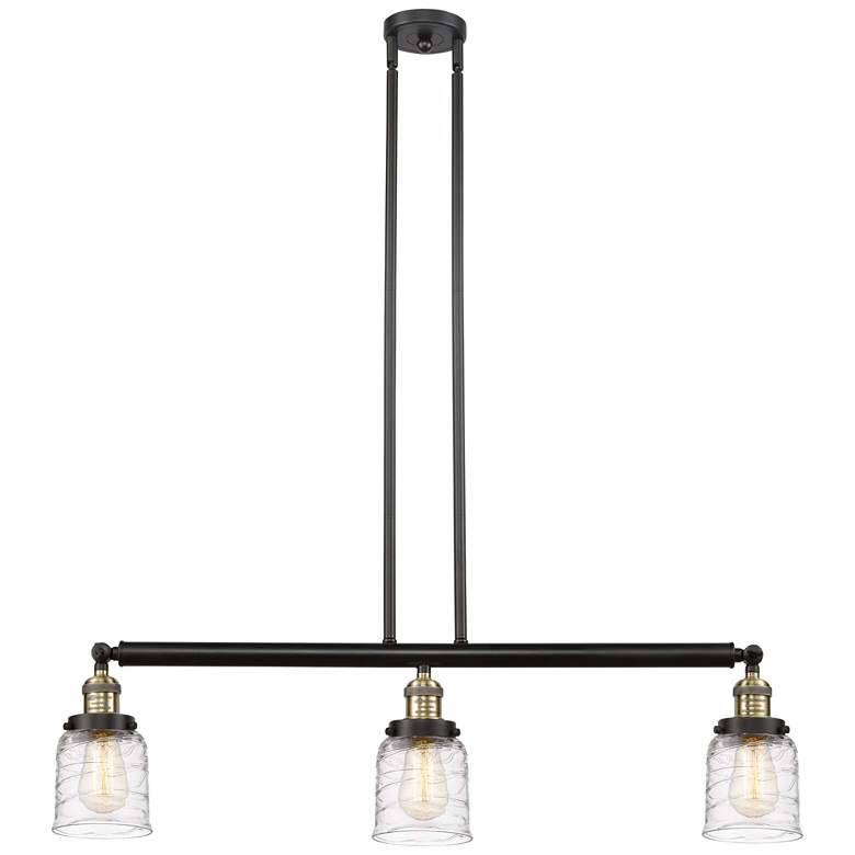 Image 1 Bell 3 Light 38" LED Island Light - Black Antique Brass - Deco Swirl