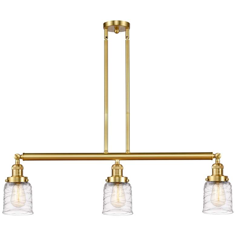 Image 1 Bell 3 Light 38" LED Island Light - Satin Gold - Deco Swirl Shade