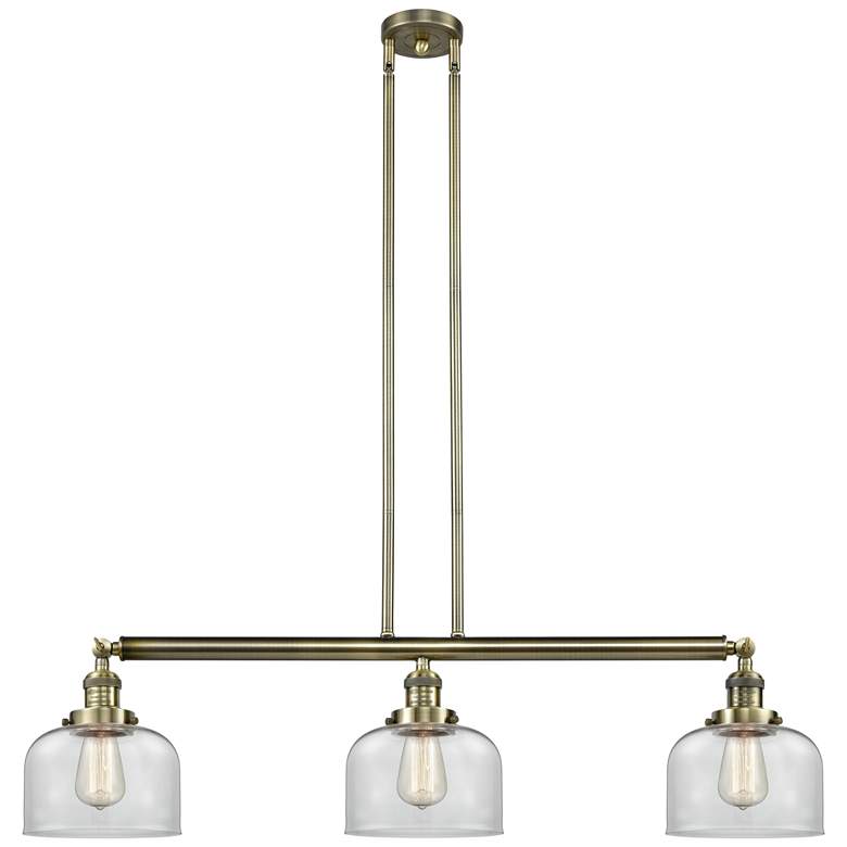 Image 1 Bell 3 Light 41" Island Light - Antique Brass  - Clear Shade