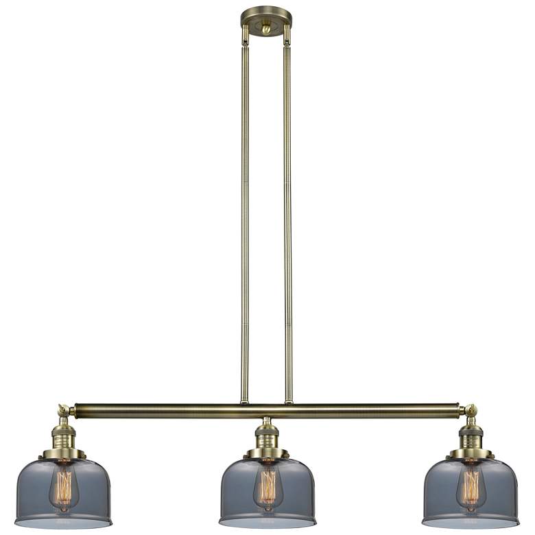 Image 1 Bell 3 Light 41" Island Light - Antique Brass - Plated Smoke Shade