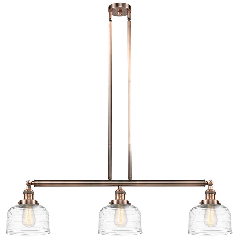 Image 1 Bell 3 Light 41" Island Light - Antique Copper - Clear Deco Swirl Sha