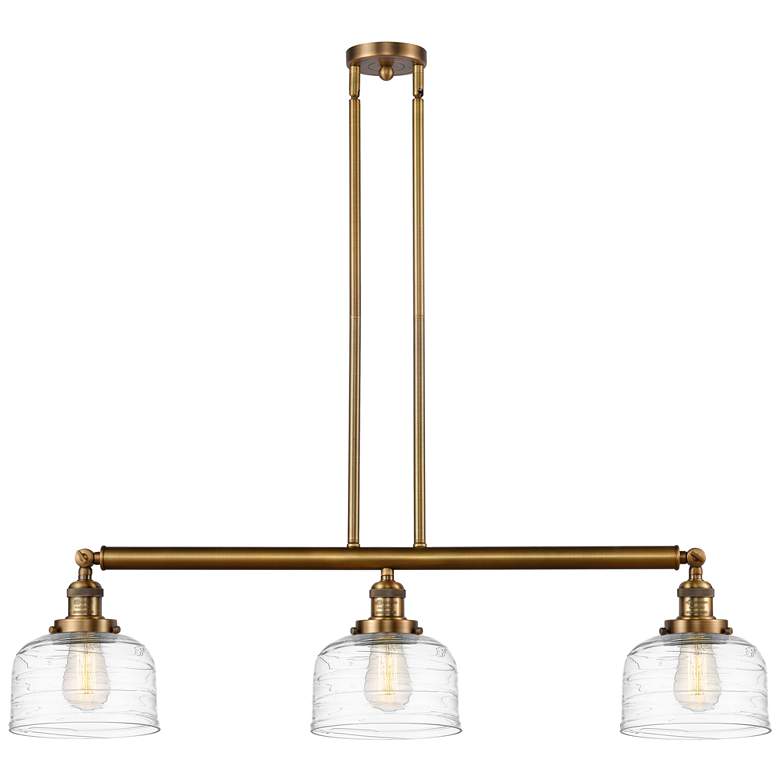 Image 1 Bell 3 Light 41 inch Island Light - Brushed Brass  - Clear Deco Swirl Shad