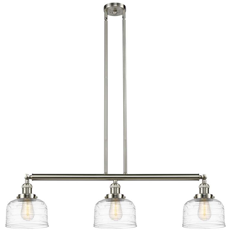 Image 1 Bell 3 Light 41 inch Island Light - Brushed Satin Nickel  - Clear Deco Swi
