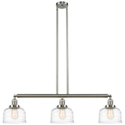 Bell 3 Light 41" Island Light - Brushed Satin Nickel  - Clear Deco Swi