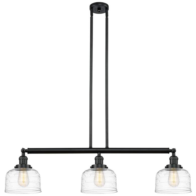 Image 1 Bell 3 Light 41" Island Light - Matte Black - Clear Deco Swirl Shade