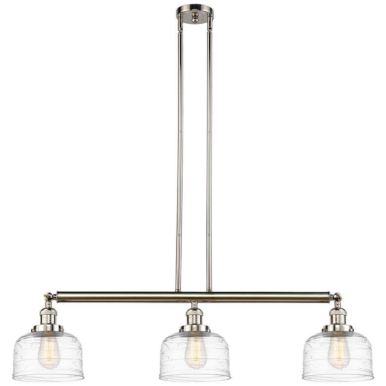 Image 1 Bell 3 Light 41" Island Light - Polished Nickel - Clear Deco Swirl Sh