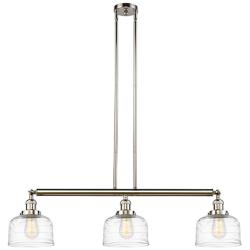 Bell 3 Light 41" Island Light - Polished Nickel  - Clear Deco Swirl Sh