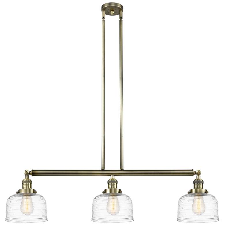 Image 1 Bell 3 Light 41 inch LED Island Light - Antique Brass  - Clear Deco Swirl 