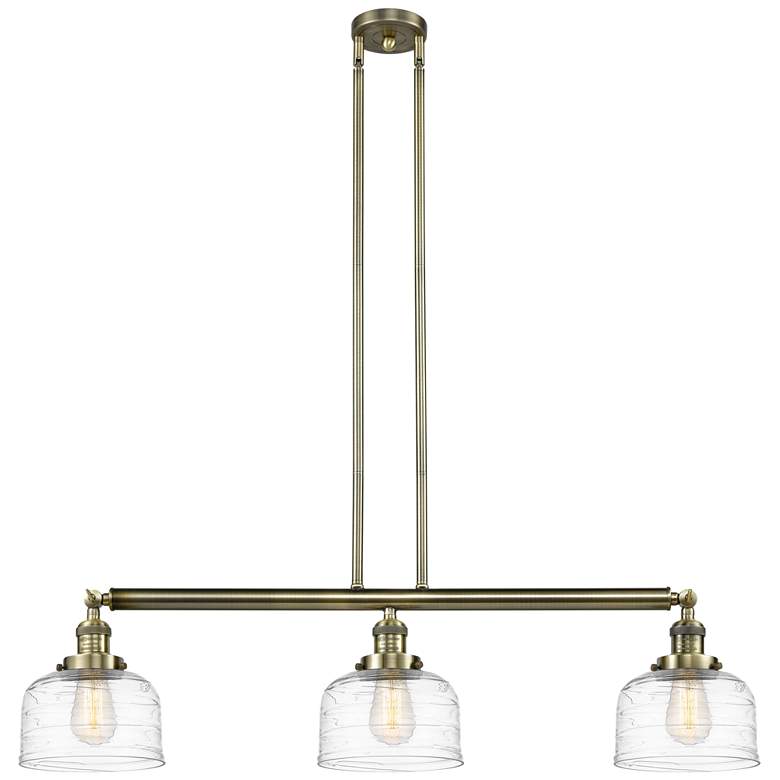 Image 1 Bell 3 Light 41" LED Island Light - Antique Brass - Clear Deco Swirl