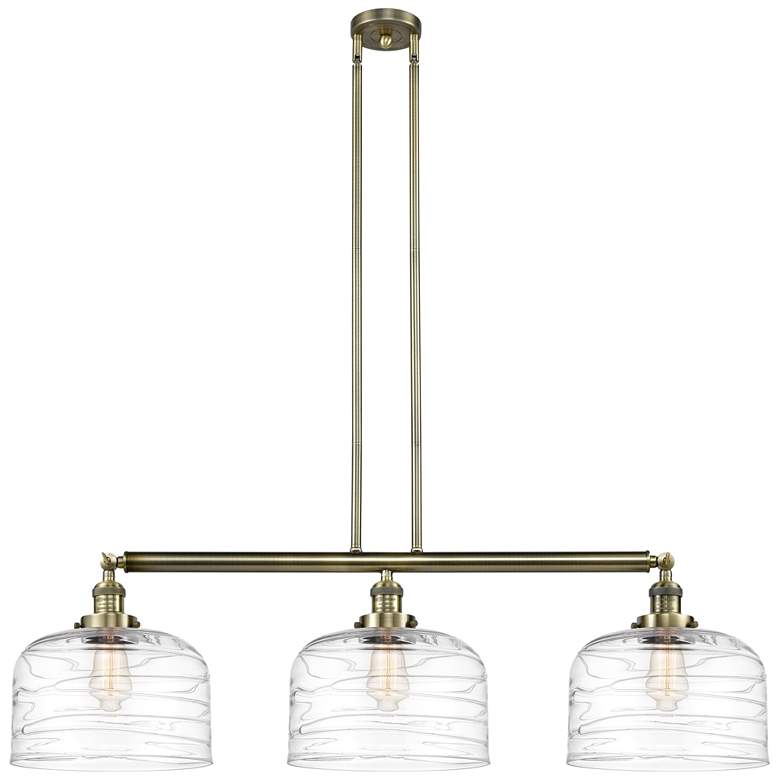 Image 1 Bell 3 Light 42 inch Island Light - Antique Brass  - Clear Deco Swirl Shad