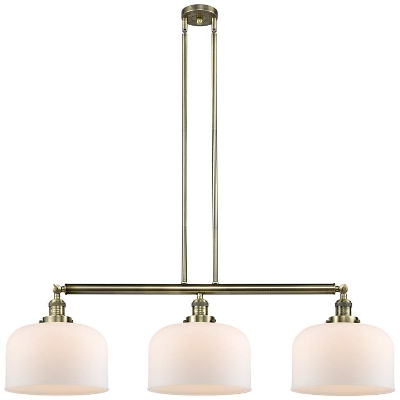 Image 1 Bell 3 Light 42" Island Light - Antique Brass - Matte White Shade