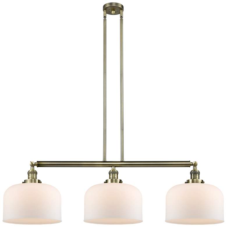 Image 1 Bell 3 Light 42 inch Island Light - Antique Brass  - Matte White Shade