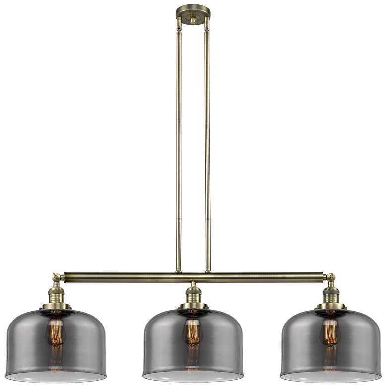 Image 1 Bell 3 Light 42" Island Light - Antique Brass - Plated Smoke Shade