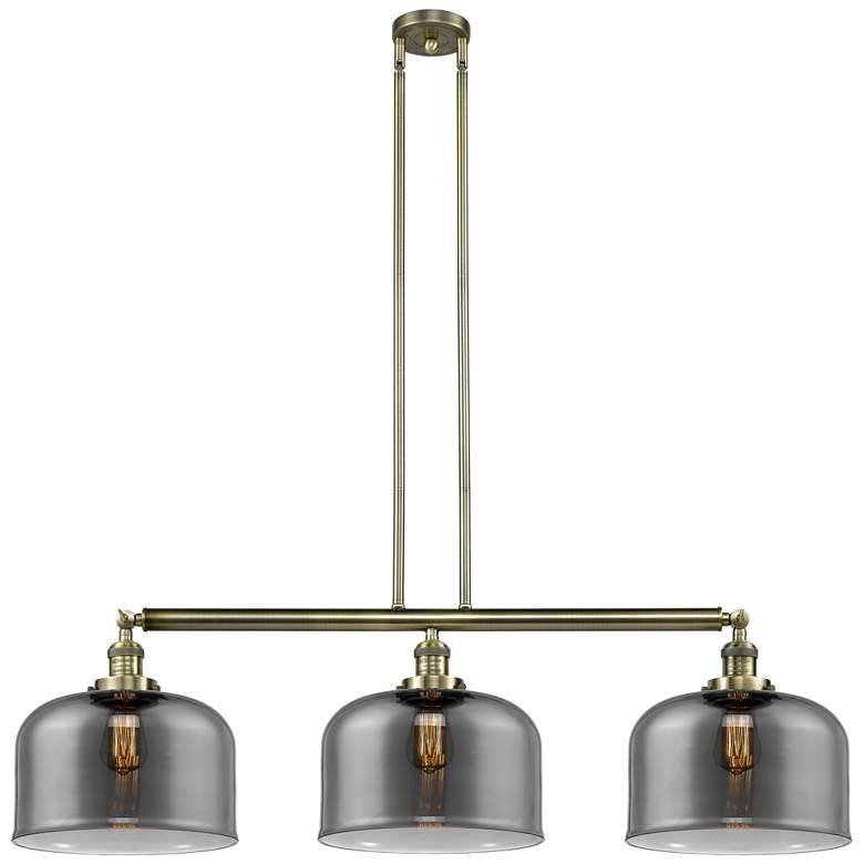 Image 1 Bell 3 Light 42 inch Island Light - Antique Brass  - Plated Smoke Shade