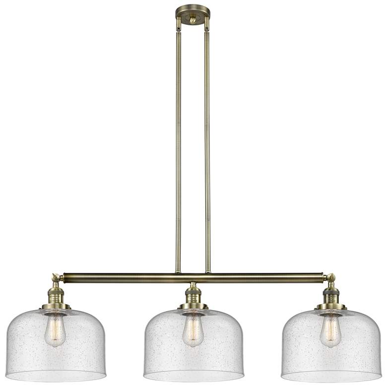 Image 1 Bell 3 Light 42" Island Light - Antique Brass - Seedy Shade