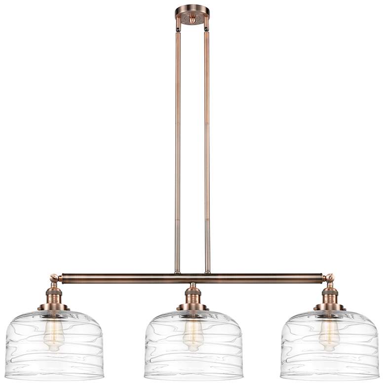 Image 1 Bell 3 Light 42" Island Light - Antique Copper - Clear Deco Swirl Sha