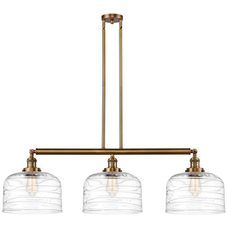 Image 1 Bell 3 Light 42" Island Light - Brushed Brass - Clear Deco Swirl Shad