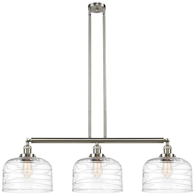 Image 1 Bell 3 Light 42 inch Island Light - Brushed Satin Nickel  - Clear Deco Swi