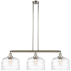 Bell 3 Light 42" Island Light - Polished Nickel  - Clear Deco Swirl Sh