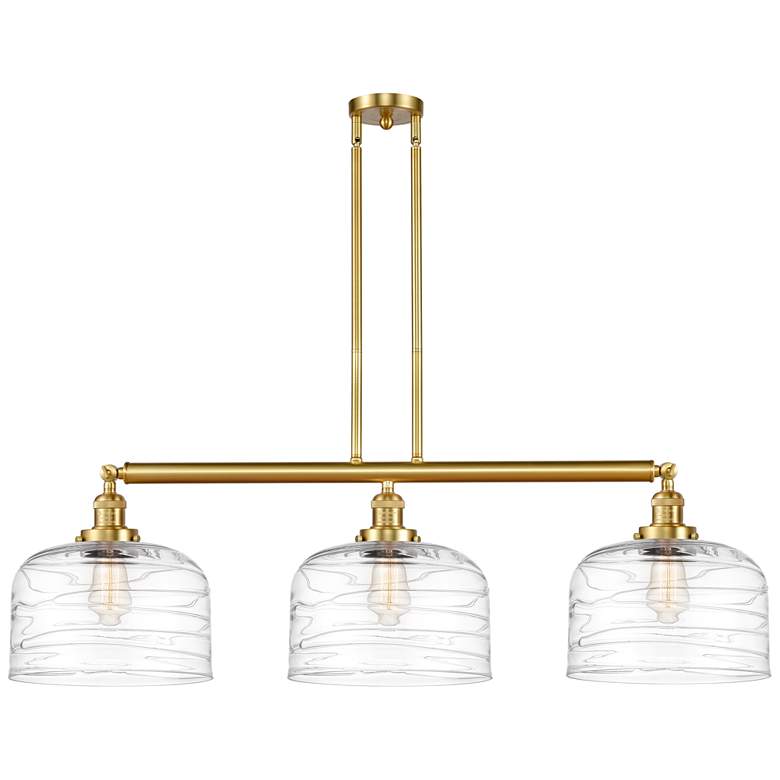 Image 1 Bell 3 Light 42" LED Island Light - Satin Gold - Clear Deco Swirl Sha