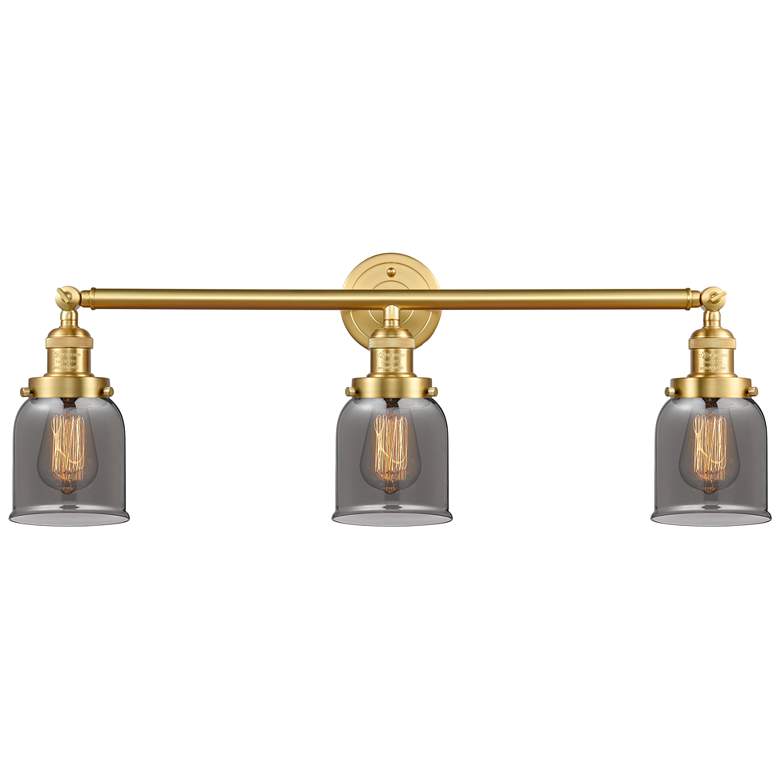 Image 1 Bell 30" 3-Light Satin Gold Bath Light w/ Plated Smoke Shade