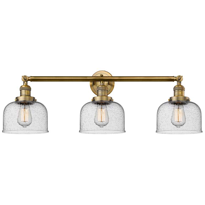 Image 1 Bell 32" Wide 3 Light Brushed Brass Bath Vanity Light w/ Seedy Shade