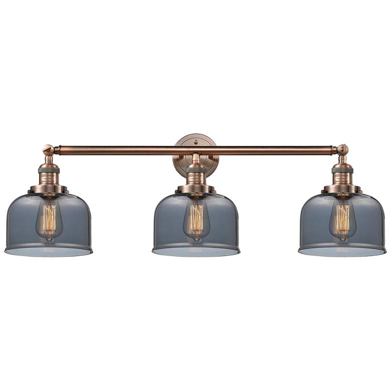 Image 1 Bell 32" Wide 3 Light Copper Bath Vanity Light w/ Plated Smoke Shade