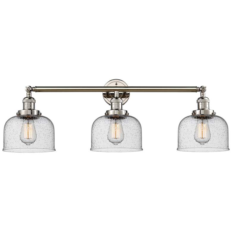 Image 1 Bell 32" Wide 3 Light Polished Nickel Bath Vanity Light w/ Seedy Shade
