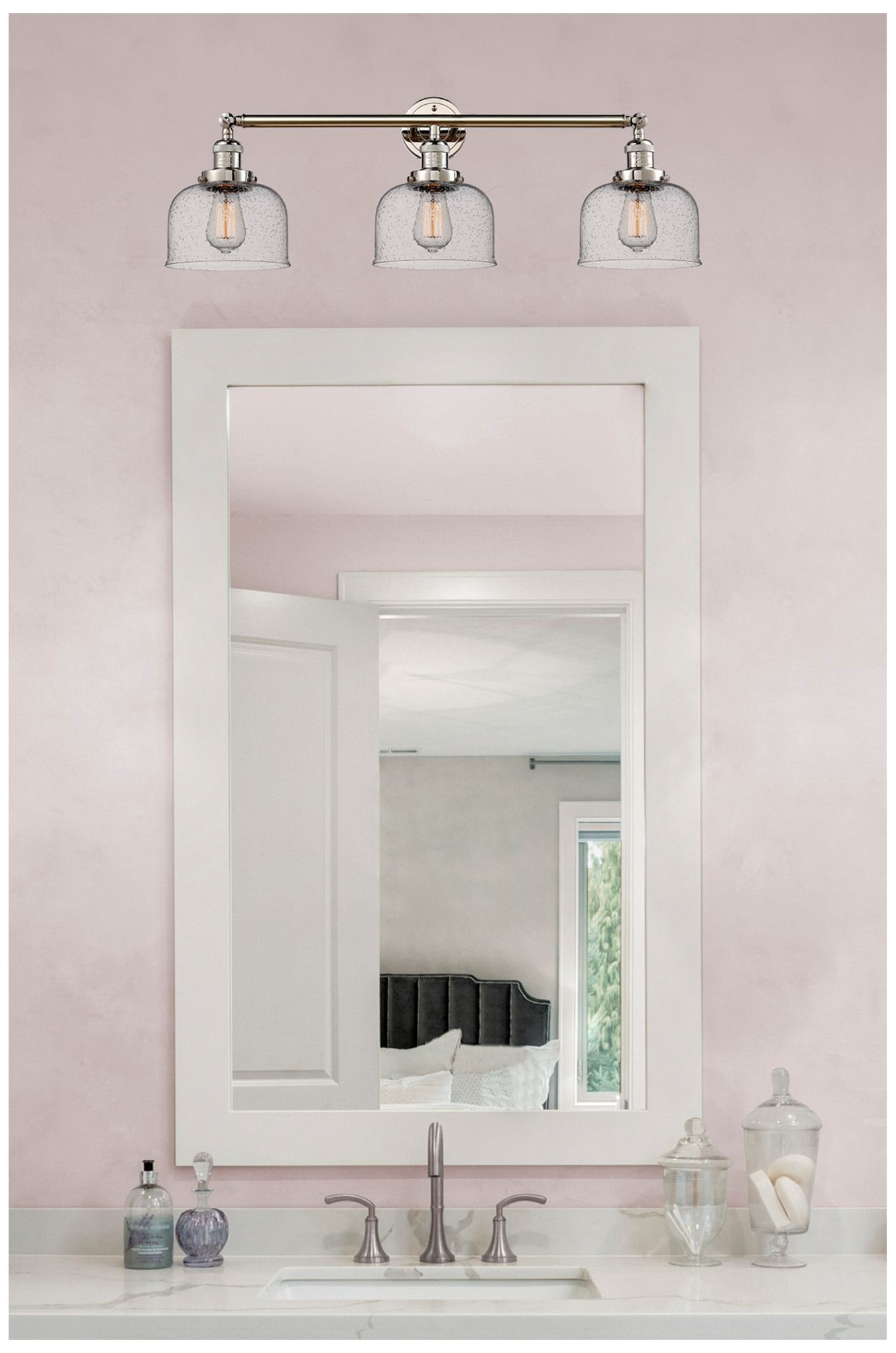 Image 3 Bell 32" Wide 3 Light Polished Nickel Bath Vanity Light w/ Seedy Shade more views