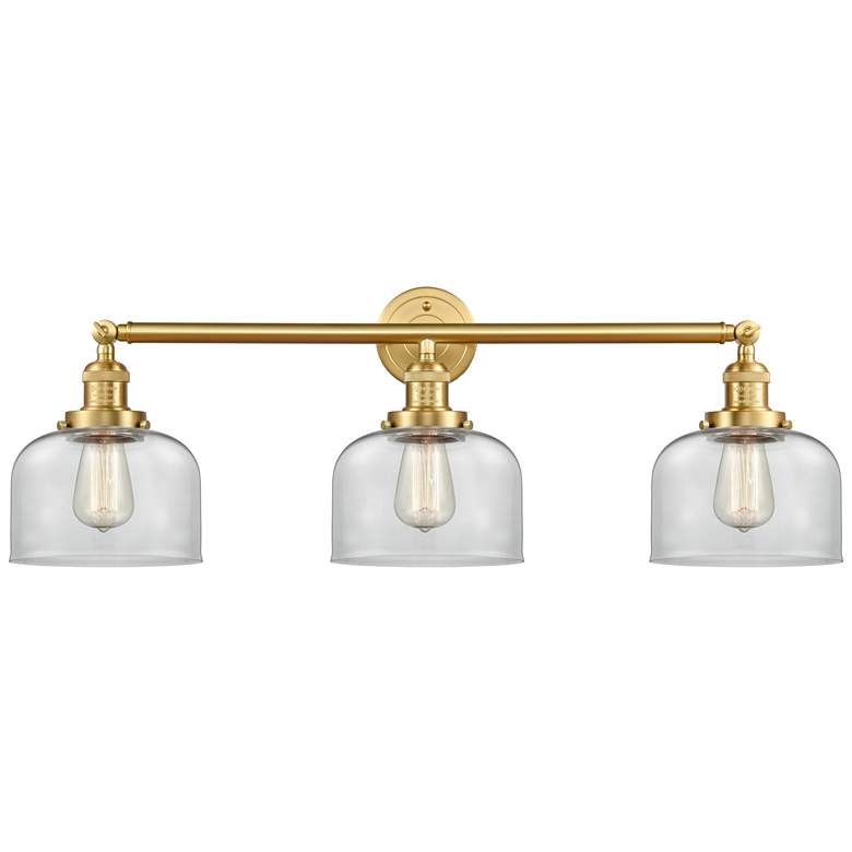Image 1 Bell 32" Wide 3 Light Satin Gold Bath Vanity Light w/ Clear Shade